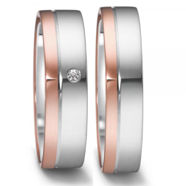 Trauringe Weiss-Rotgold von Weidner 62090 + 72090